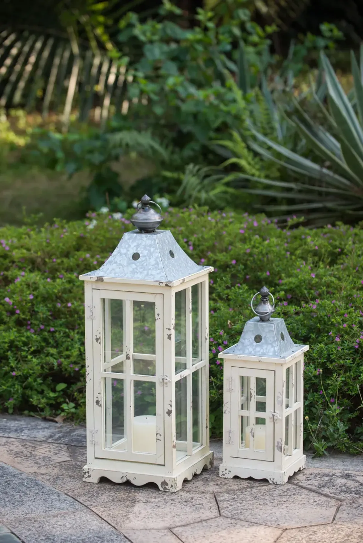 Wooden Candle Lantern Decorative, Hurricane Lantern Holder Decor For Indoor Outdoor, Home Garden Wedding - Ivory