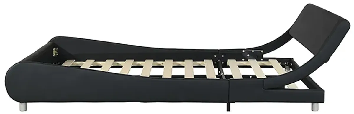 Queen Size Upholstered Platform Bed Frame, LED Lighting With Remote Controller And App, Curve Design, Wood Slat Support, No Box Spring Needed - Black