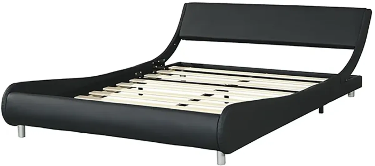 Queen Size Upholstered Platform Bed Frame, LED Lighting With Remote Controller And App, Curve Design, Wood Slat Support, No Box Spring Needed - Black