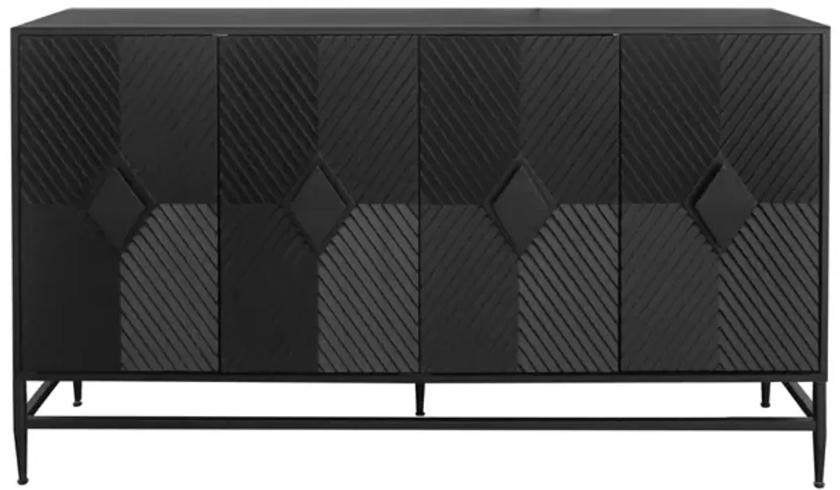 Accent Lacquered 4 Door Wooden Cabinet Sideboard Buffet Server Cabinet Storage Cabinet, For Living Room, Entryway, Hallway, Office, Kitchen And Dining Room - Matte Black