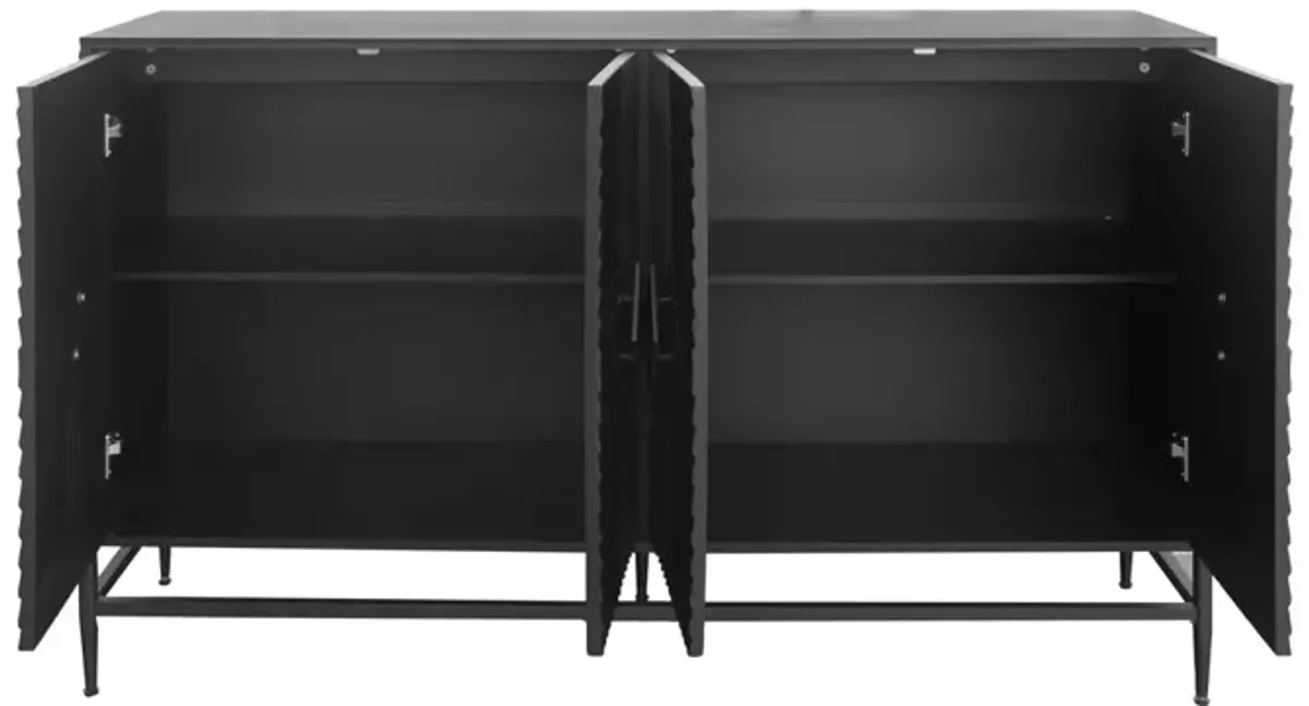 Accent Lacquered 4 Door Wooden Cabinet Sideboard Buffet Server Cabinet Storage Cabinet, For Living Room, Entryway, Hallway, Office, Kitchen And Dining Room - Matte Black