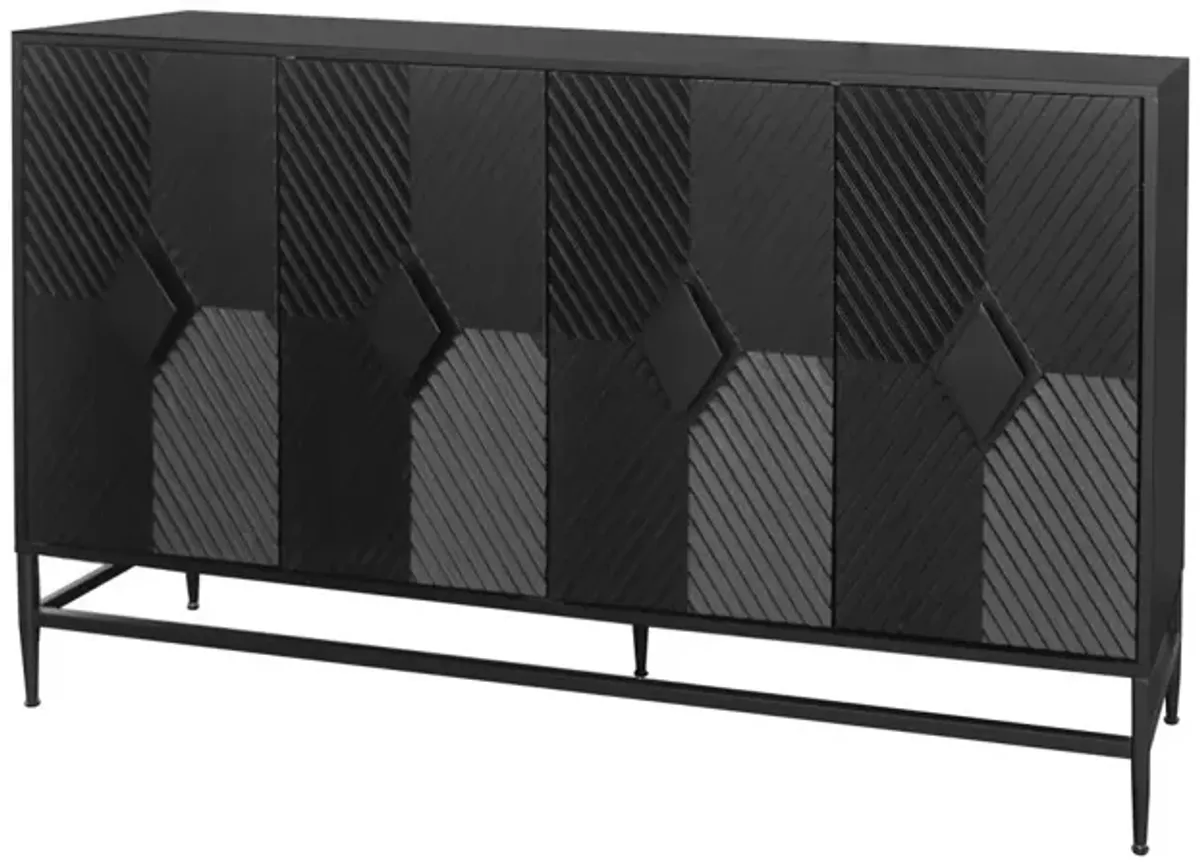 Accent Lacquered 4 Door Wooden Cabinet Sideboard Buffet Server Cabinet Storage Cabinet, For Living Room, Entryway, Hallway, Office, Kitchen And Dining Room - Matte Black