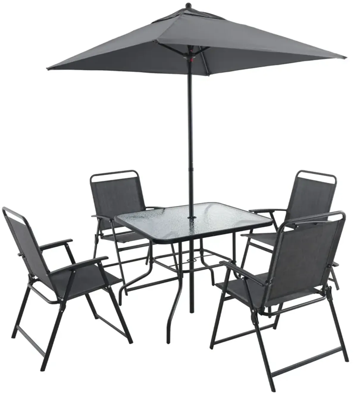 Outdoor Patio Dining Set For 4 People, Metal Patio Furniture Table And Chair Set With Umbrella - Black