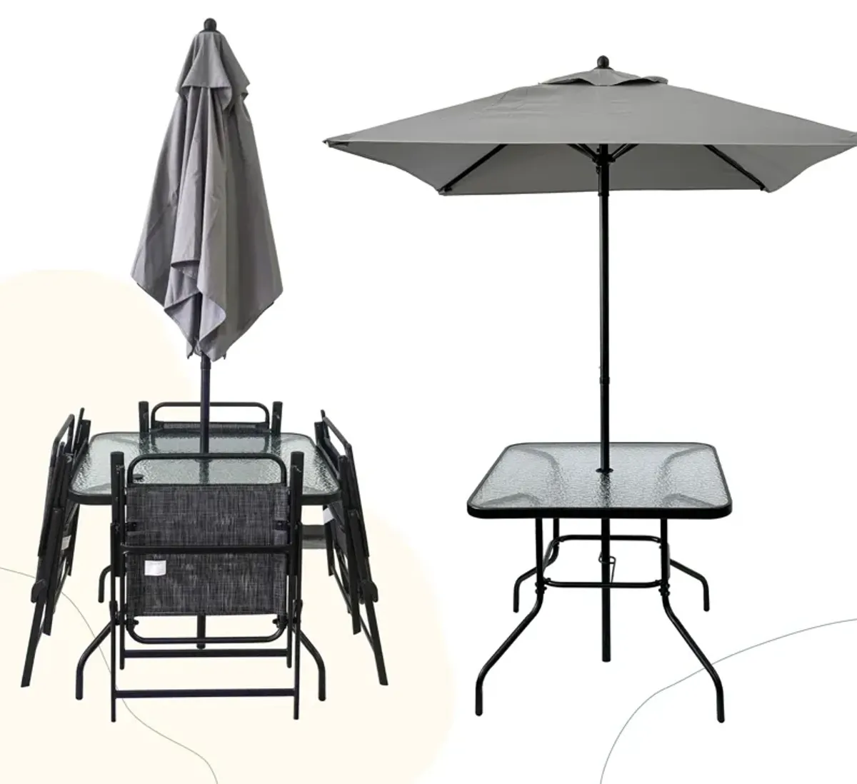 Outdoor Patio Dining Set For 4 People, Metal Patio Furniture Table And Chair Set With Umbrella - Black