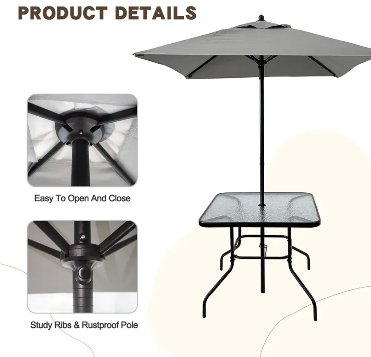 Outdoor Patio Dining Set For 4 People, Metal Patio Furniture Table And Chair Set With Umbrella - Black