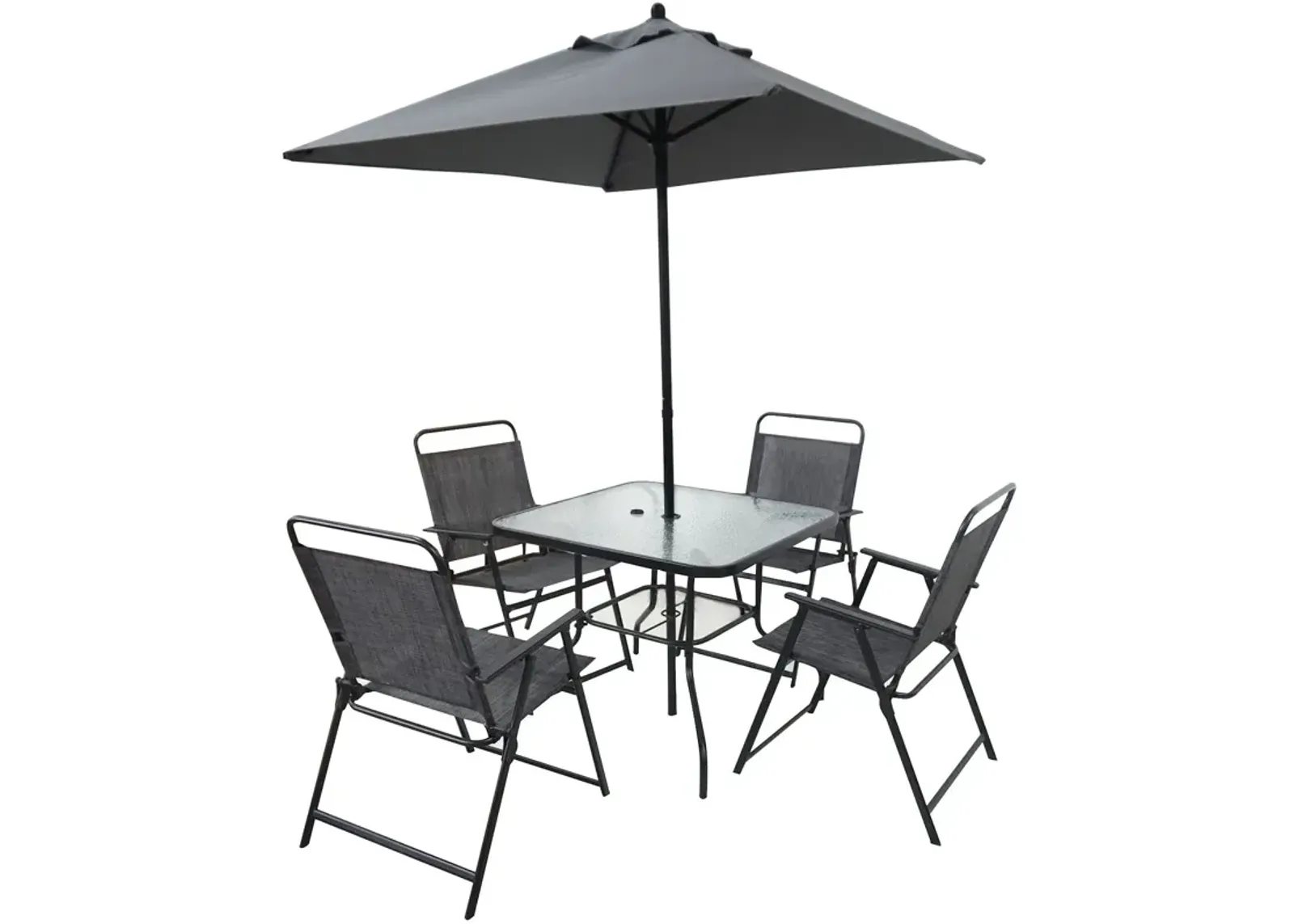 Outdoor Patio Dining Set For 4 People, Metal Patio Furniture Table And Chair Set With Umbrella - Black