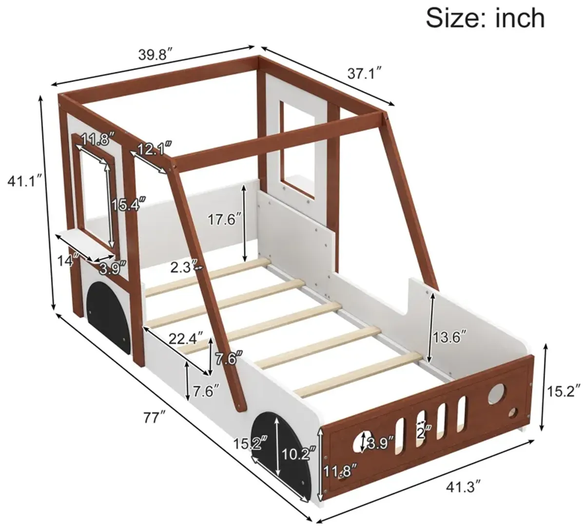 Fun Play Design Twin Size Car Bed, Kids Platform Bed In Car Shaped For Kids Boys Girls Teens - White / Orange