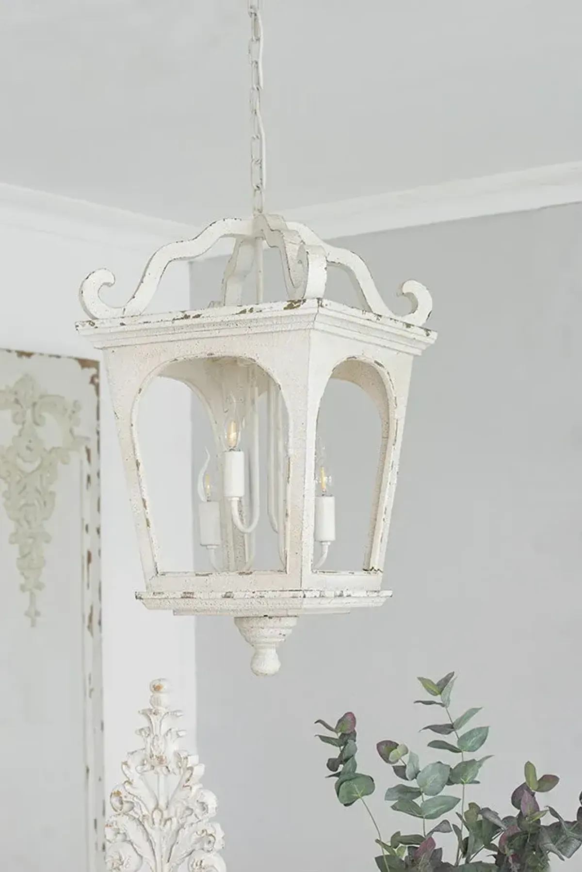 4 Light Wood Chandelier, Hanging Light Fixture With Adjustable Chain For Kitchen Dining Room Foyer, Bulb Not Included - Cream White