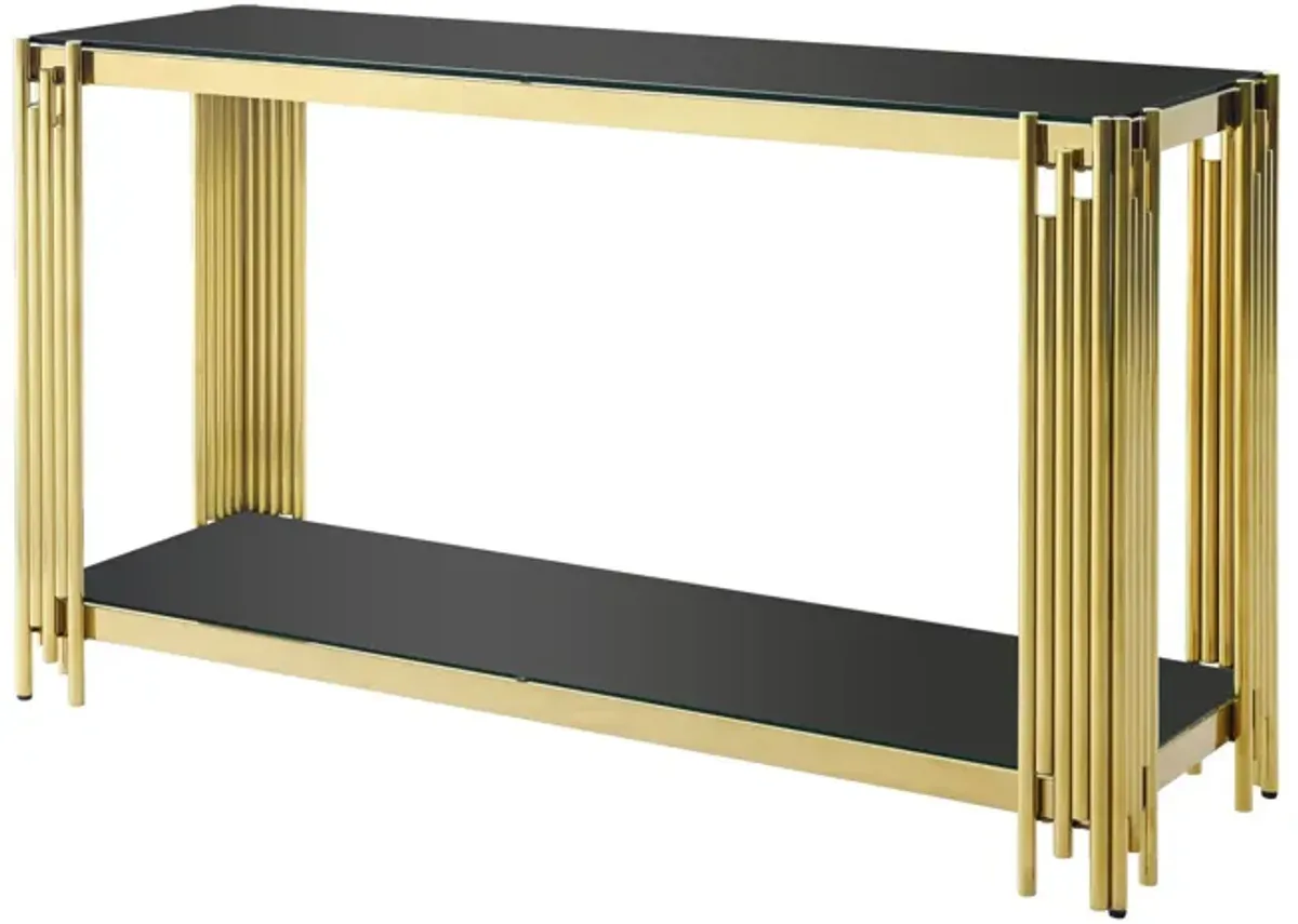 Square End Table With Tempered Glass Top For Living Room - Black / Gold