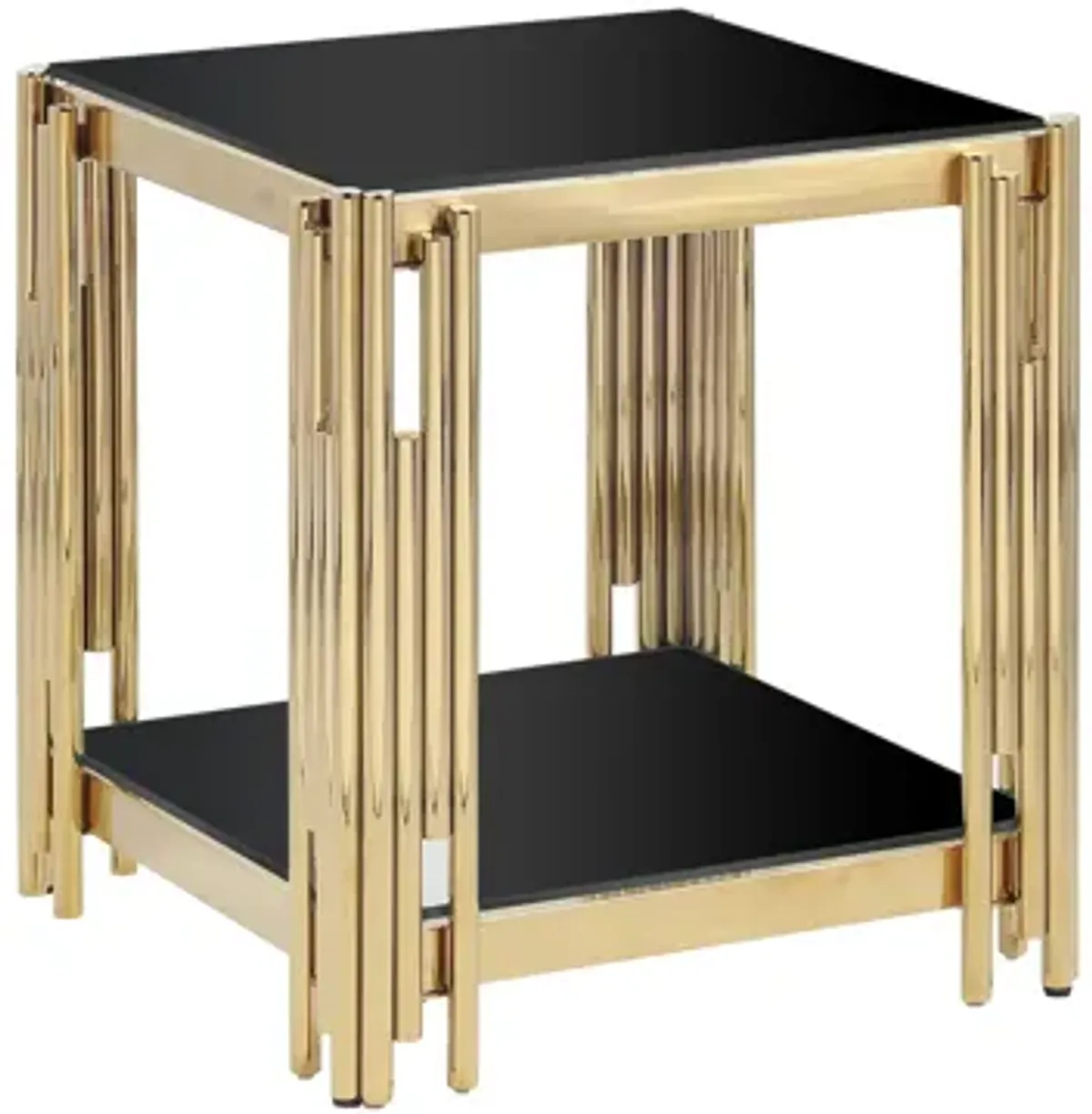 Square End Table With Tempered Glass Top For Living Room - Black / Gold