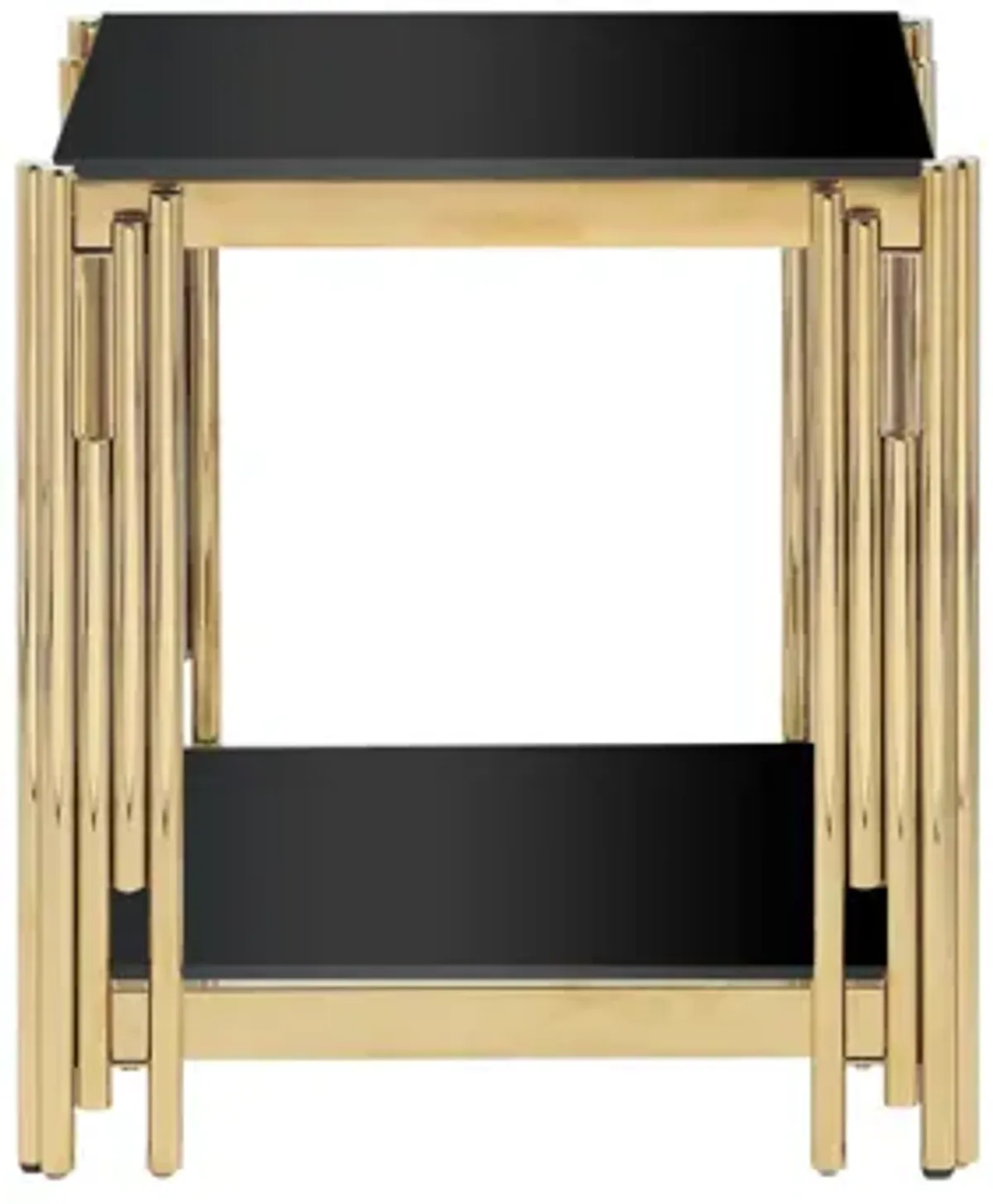 Square End Table With Tempered Glass Top For Living Room - Black / Gold