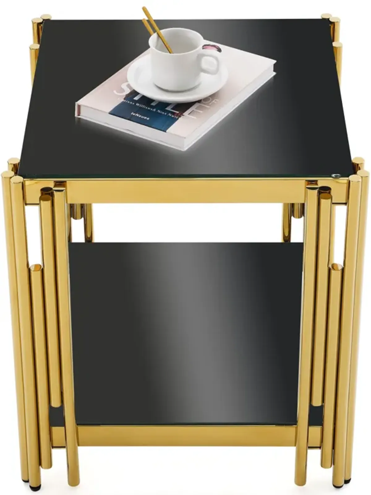 Square End Table With Tempered Glass Top For Living Room - Black / Gold