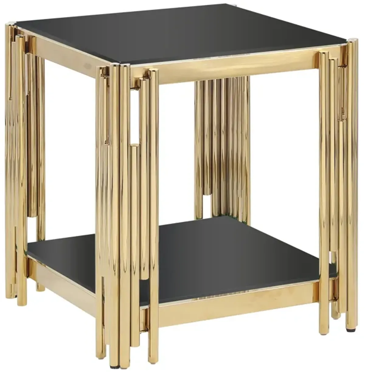 Square End Table With Tempered Glass Top For Living Room - Black / Gold