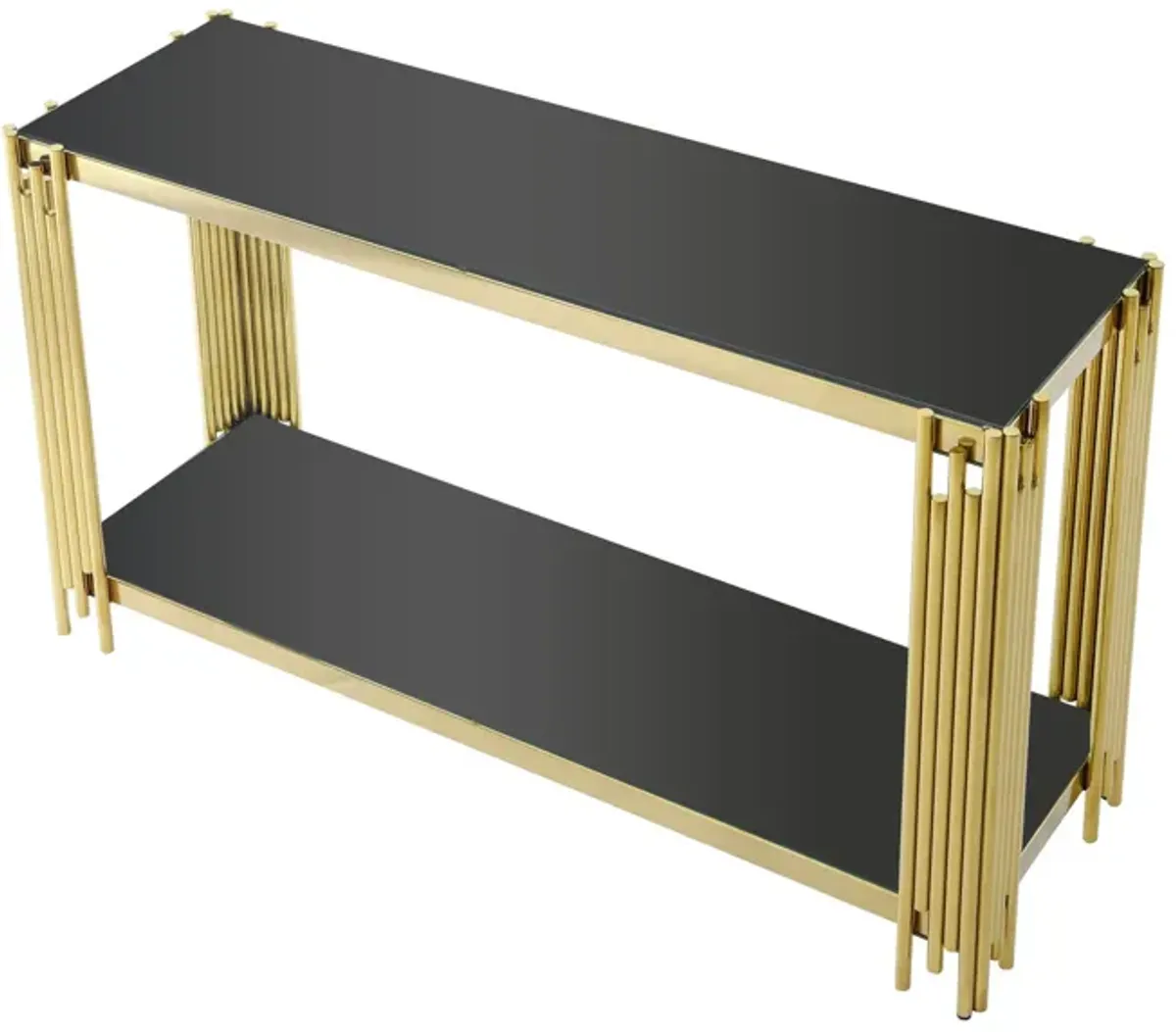 Square End Table With Tempered Glass Top For Living Room - Black / Gold