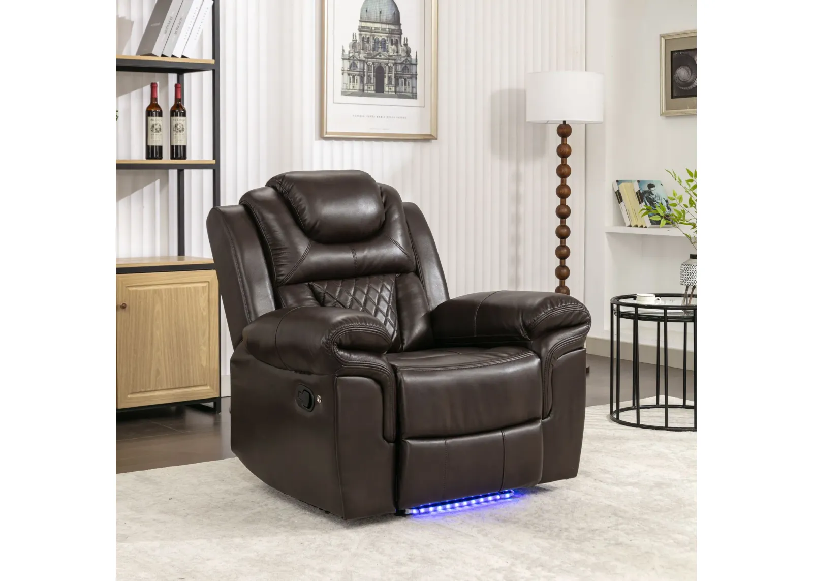 Home Theater Seating Manual Recliner Chair With Led Light Strip For Living Room