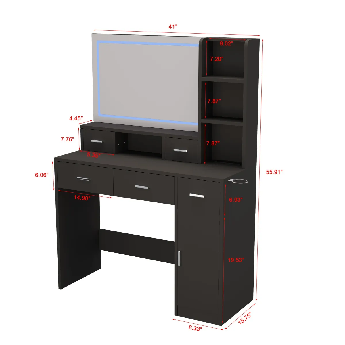 40.95" Newly Designed Smart Mirror Dressing Table With Drawers And Storage Cabinet, Dressing Table With Dressing Pad For Bedroom, Dressing Room