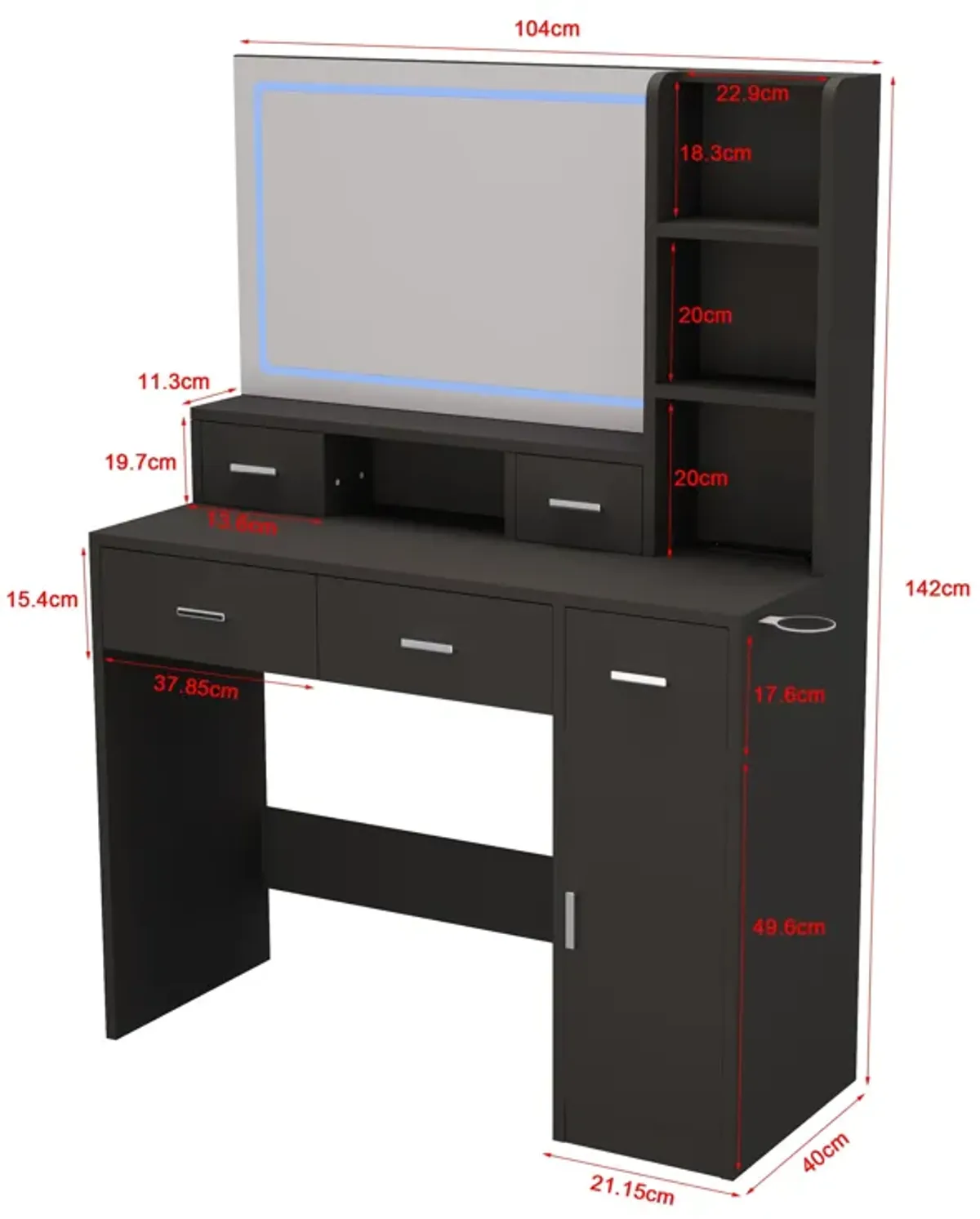 40.95" Newly Designed Smart Mirror Dressing Table With Drawers And Storage Cabinet, Dressing Table With Dressing Pad For Bedroom, Dressing Room