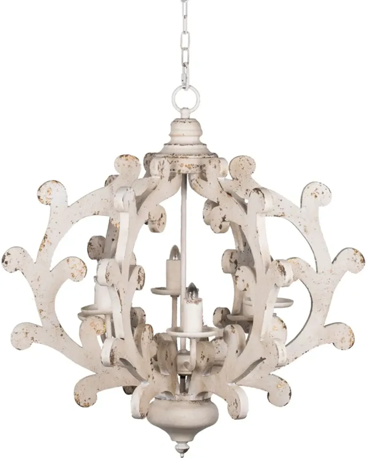 6 Light Wood Chandelier, Hanging Light Fixture With Adjustable Chain For Kitchen Dining Room Foyer, Bulb Not Included - White