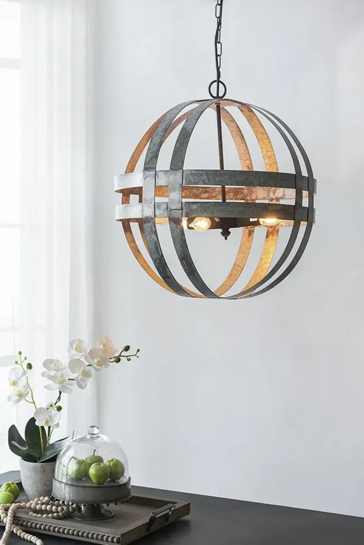 4 Light Galvanized Chandelier, Hanging Light Fixture With Adjustable Chain For Kitchen Dining Room Foyer Entryway, Bulb Not Included - Gray