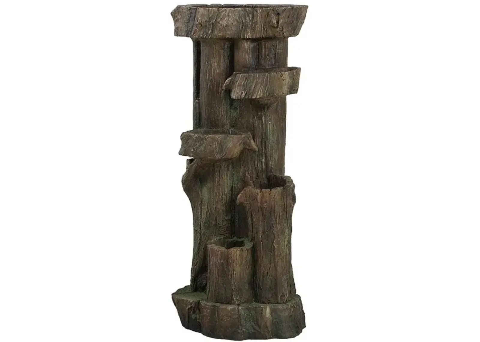 Rustic Decorative Tree Trunk 5 Tier Water Fountain, With Light And Pump, For Indoor And Outdoor - Brown