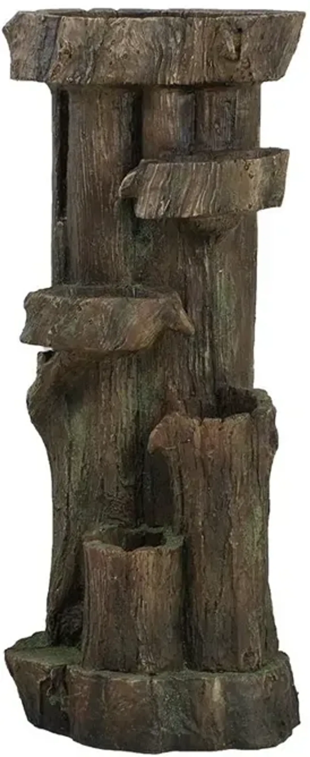 Rustic Decorative Tree Trunk 5 Tier Water Fountain, With Light And Pump, For Indoor And Outdoor - Brown