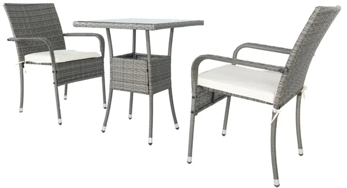 3 Piece Patio Wicker Conversation Set Wicker And Cushion - Gray / White