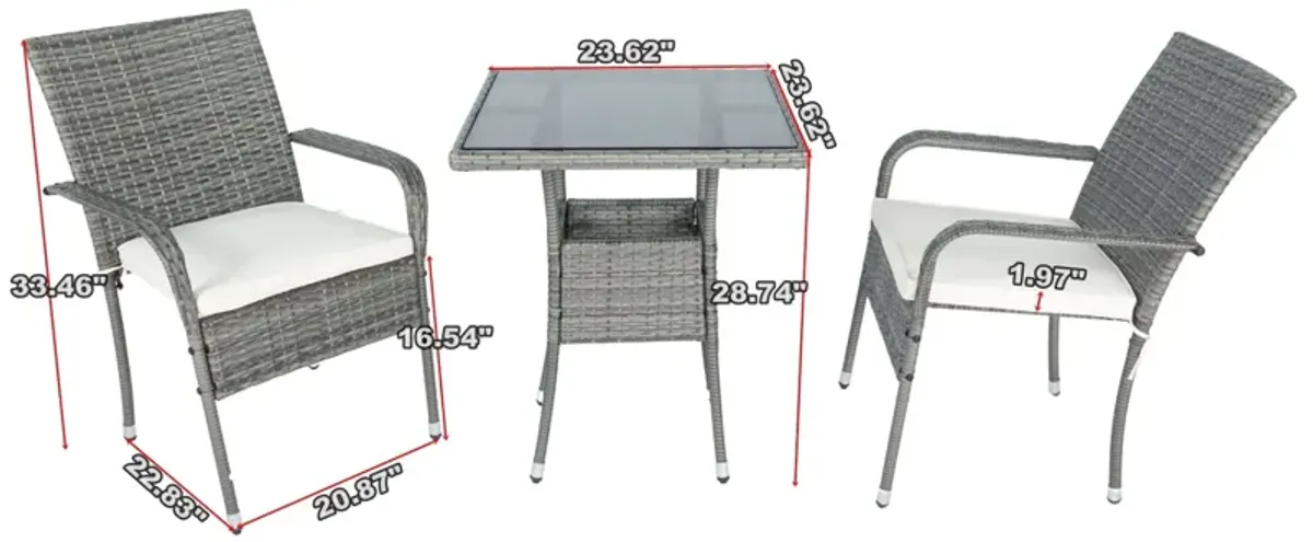 3 Piece Patio Wicker Conversation Set Wicker And Cushion - Gray / White