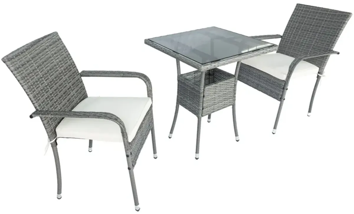 3 Piece Patio Wicker Conversation Set Wicker And Cushion - Gray / White