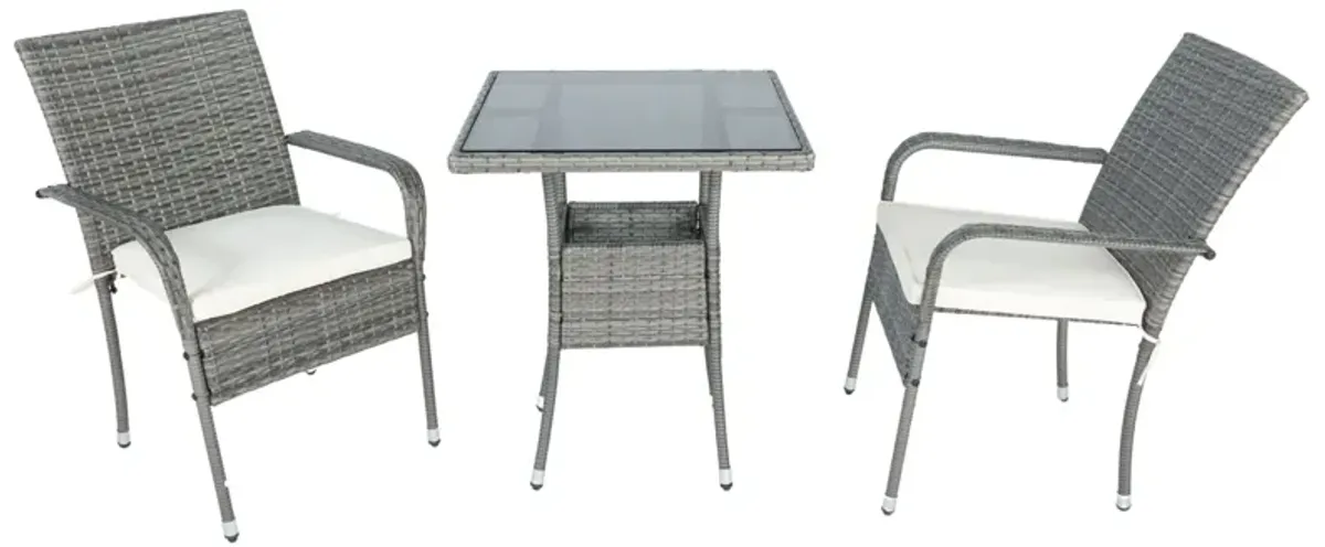 3 Piece Patio Wicker Conversation Set Wicker And Cushion - Gray / White