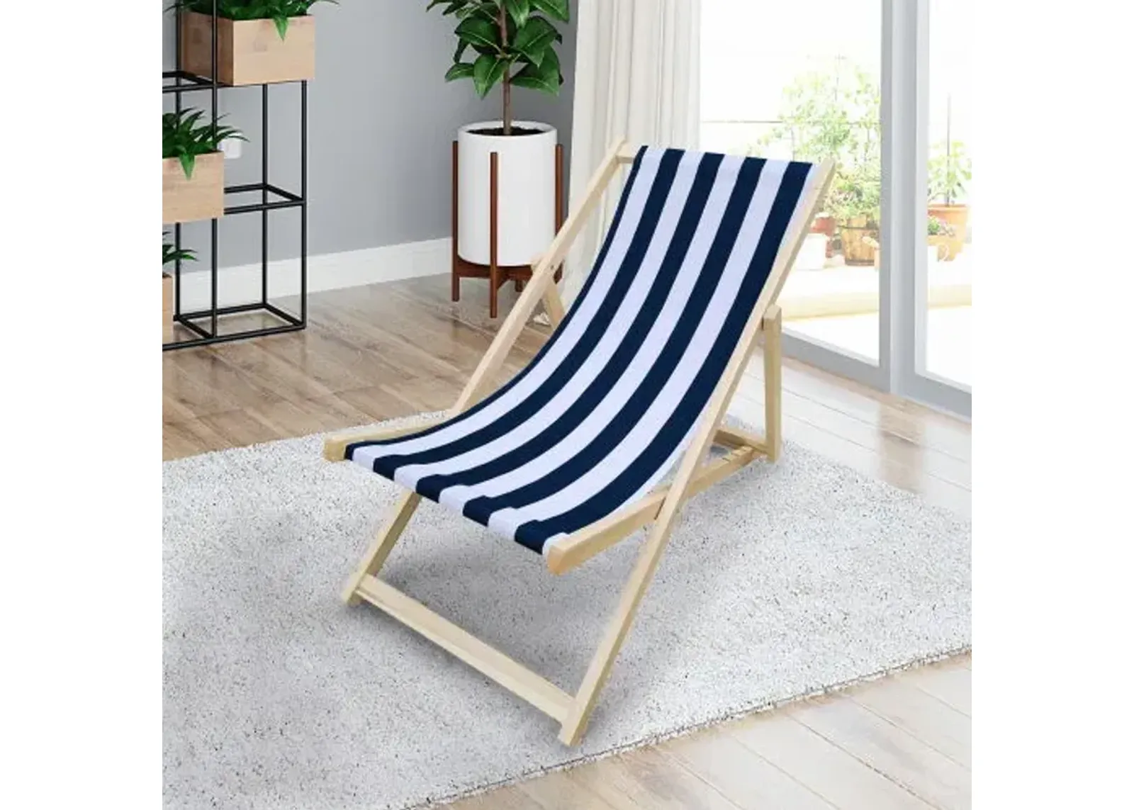 Sling Folding Chaise Lounge Chair - Stripe Blue