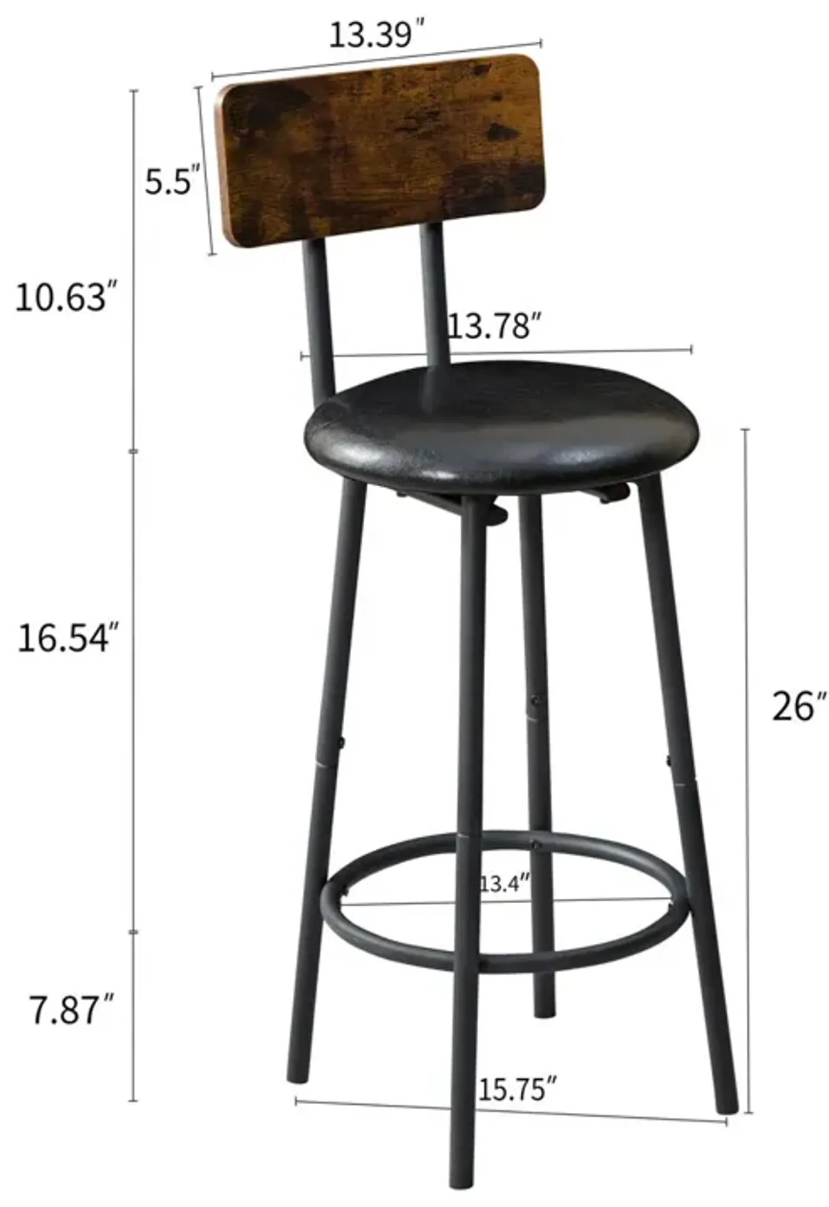 Soft Bag Bar Stool And Dining Table 3 Piece Set, Bar Chair With Backrest, Counter Bar Table, Small Square Table, Suitable For Kitchen - Antique Brown / Black