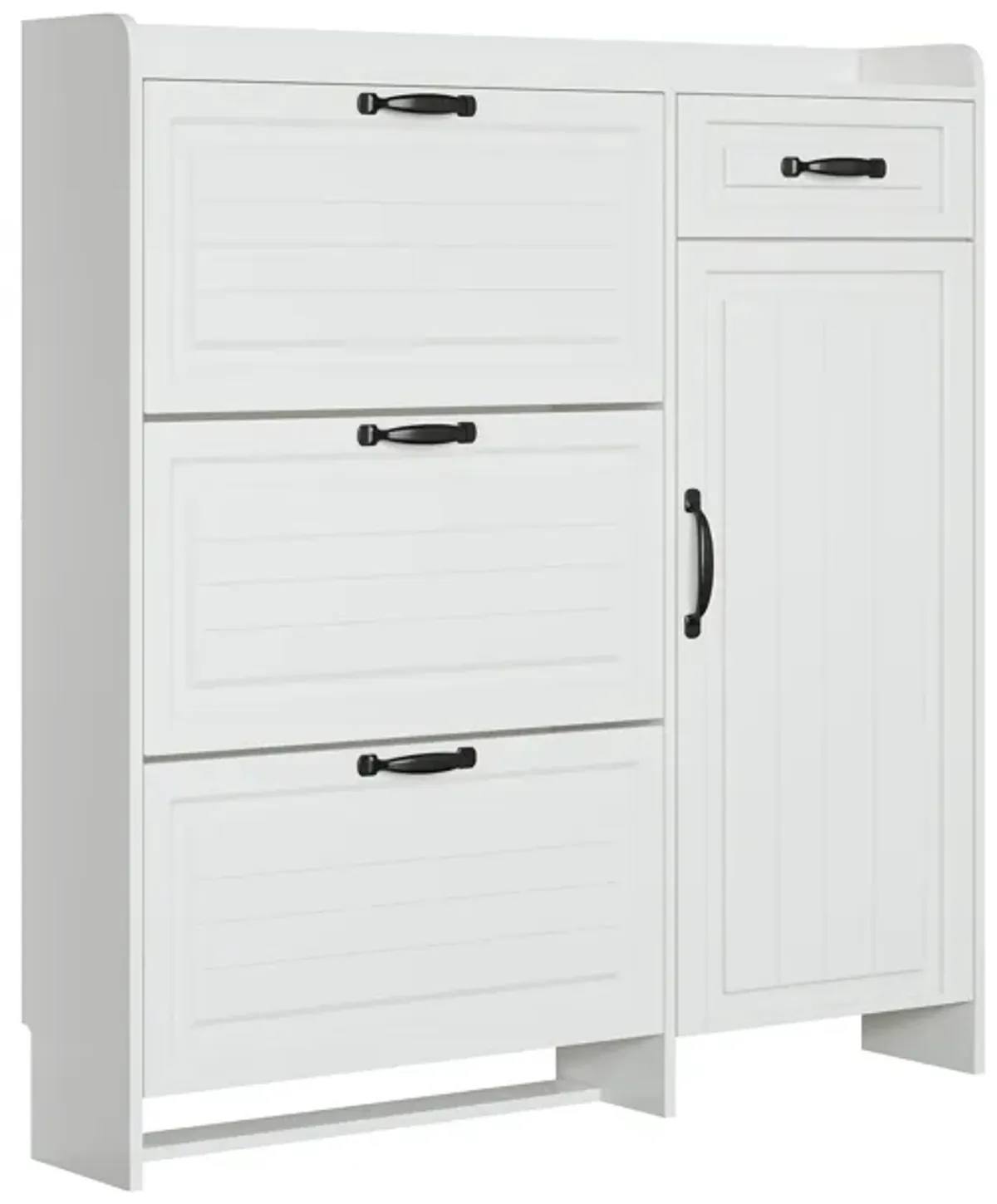 Shoe Cabinet With 4 Doors 1 Drawers, PVC Door With Shape, Large Space For Storage - White