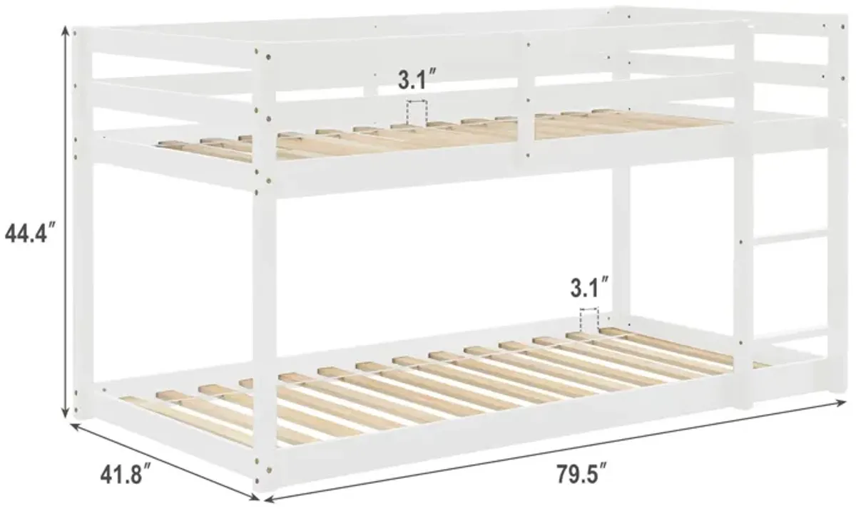 Twin Over Twin Floor Bunk Bed Comfortable - White