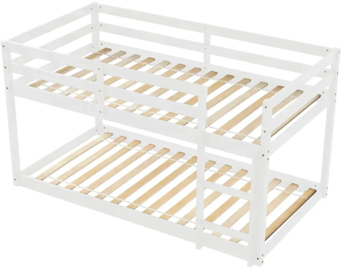 Twin Over Twin Floor Bunk Bed Comfortable - White