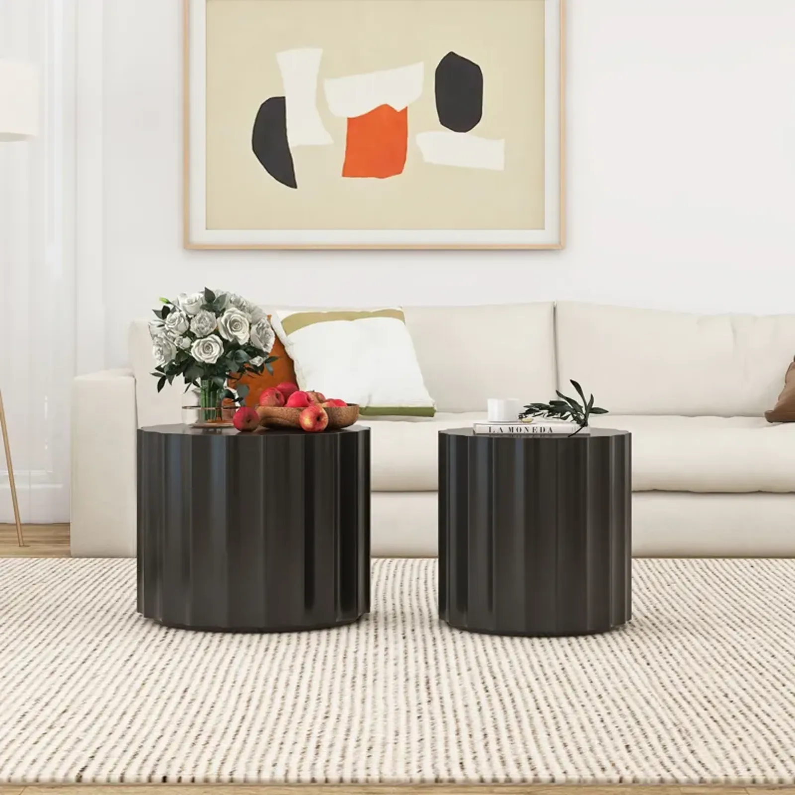 Coffee Table (Set of 2) Round Coffee Table, Nesting Coffet Table, End Table, Circle Sidetable For Living Room, Bedroom, Office Balcony - Black