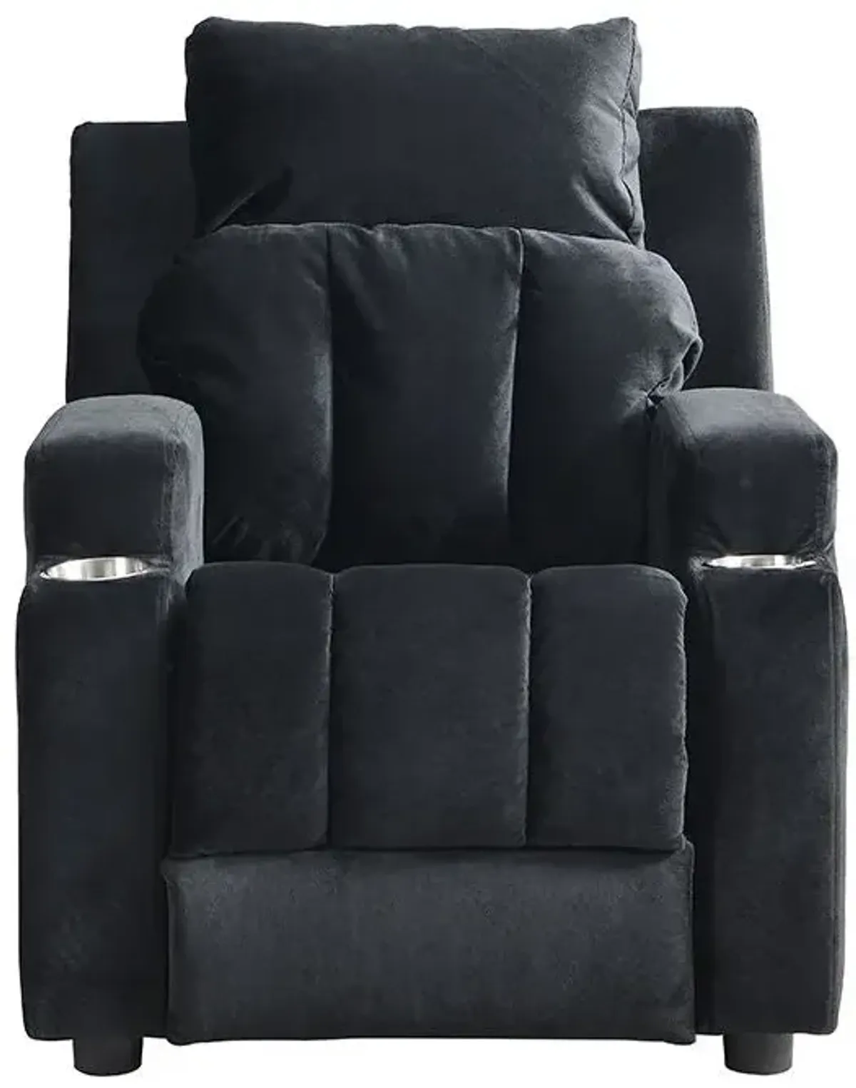 Kids Recliner Chair, Kids Upholstered Couch With One Cup Holder, Toddlers Recliner With Headrest And Footrest - Black