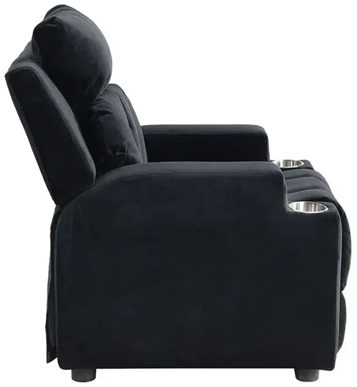 Kids Recliner Chair, Kids Upholstered Couch With One Cup Holder, Toddlers Recliner With Headrest And Footrest - Black