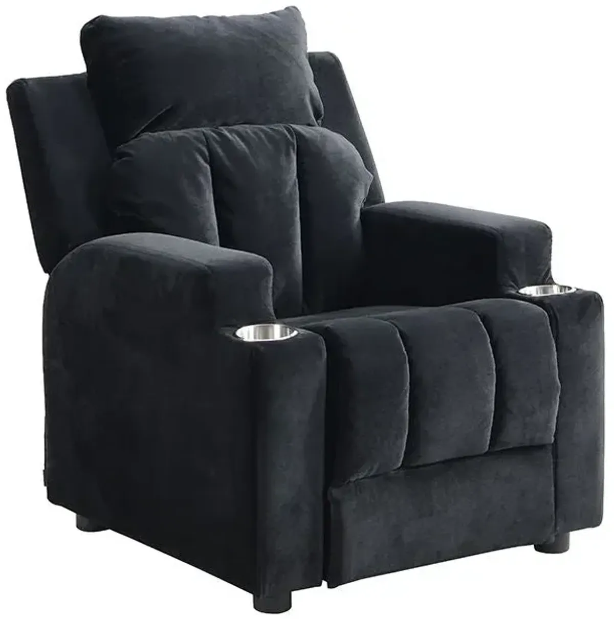 Kids Recliner Chair, Kids Upholstered Couch With One Cup Holder, Toddlers Recliner With Headrest And Footrest - Black