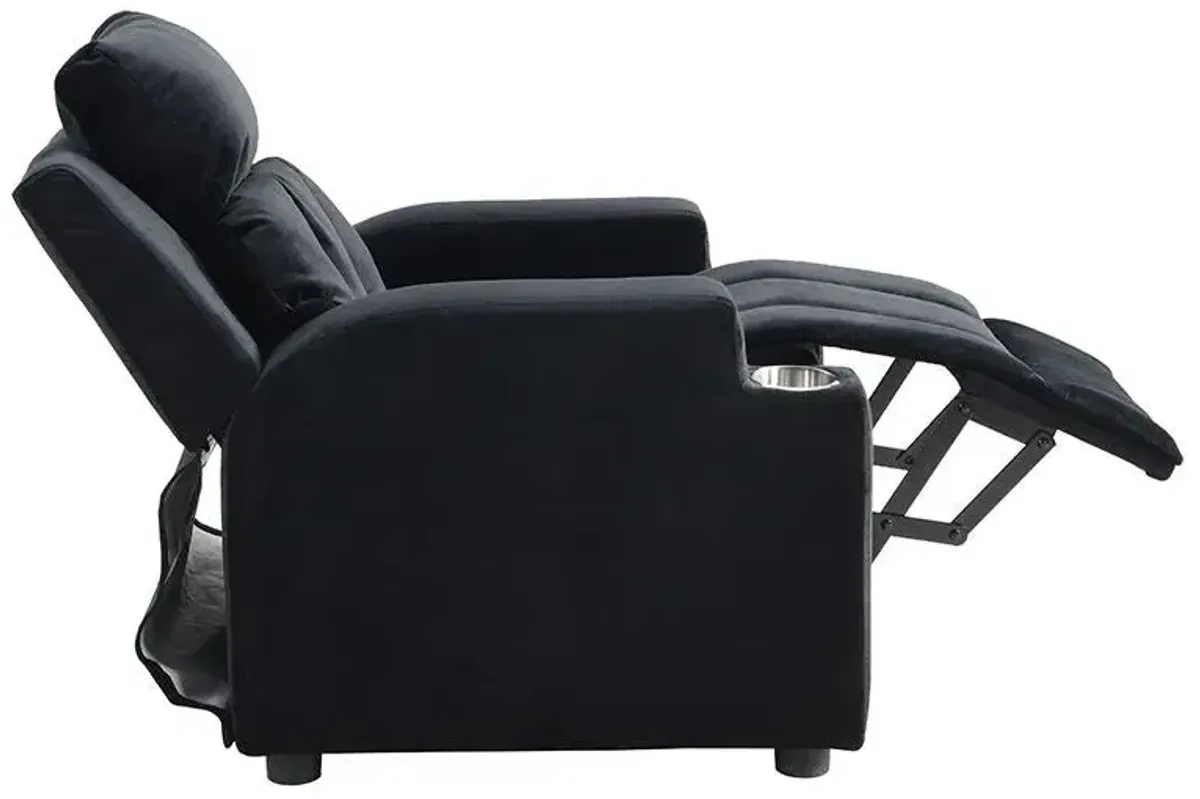 Kids Recliner Chair, Kids Upholstered Couch With One Cup Holder, Toddlers Recliner With Headrest And Footrest - Black