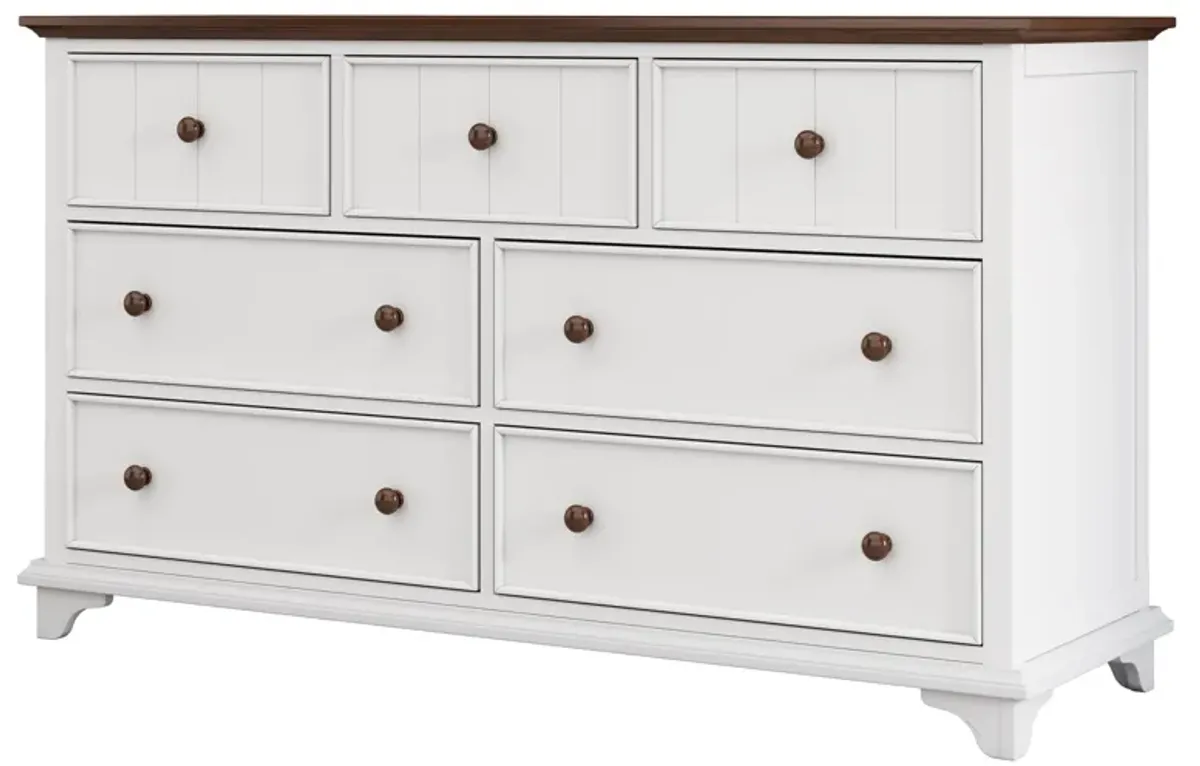 Wooden Captain Seven Drawer Dresser For Bedroom, Living Room, Kids' Room - White / Walnut