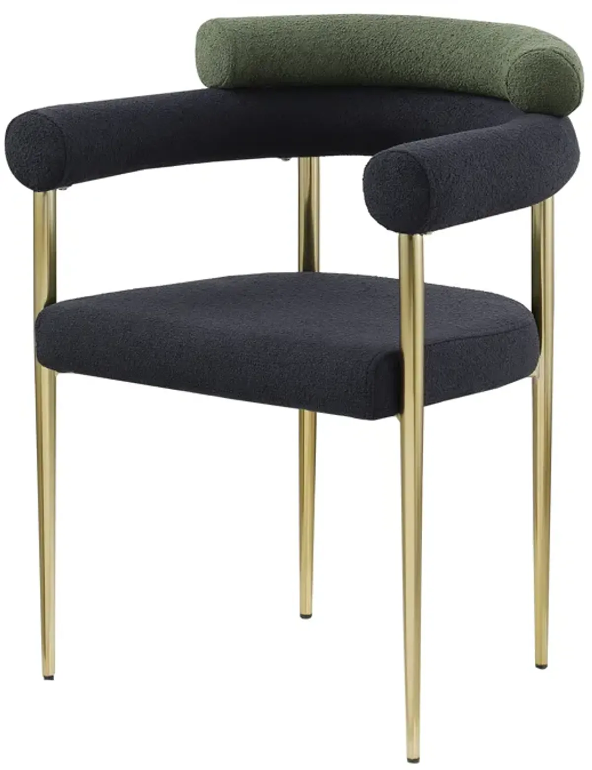 Dining Chairs (Set of 2), Mid-Century Modern Dining Chairs, Kitchen Dining Room Chairs, Round Boucle Backrest Sherpa Dining Chair With Brushed Bronze Metal Legs