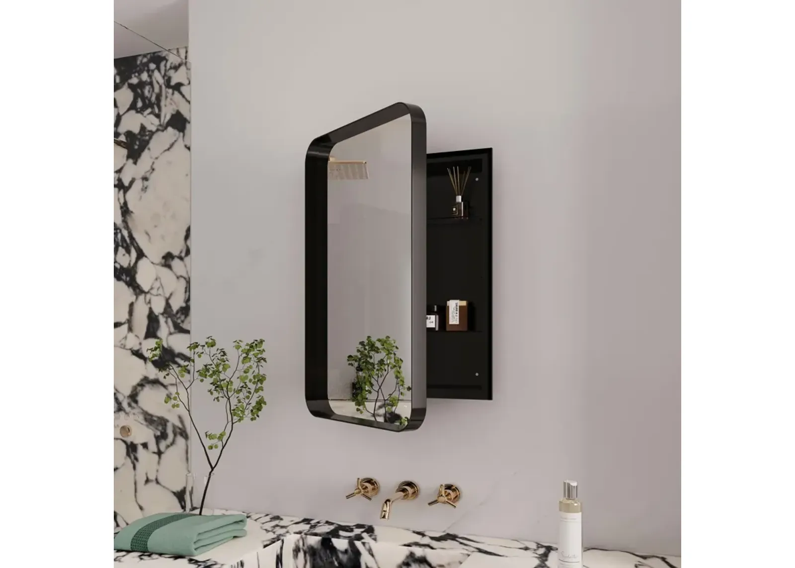 Recessed Metal Framed Medicine Cabinet With Mirror And Adjustable Shelves Wall Mirror With Storage For Bathroom