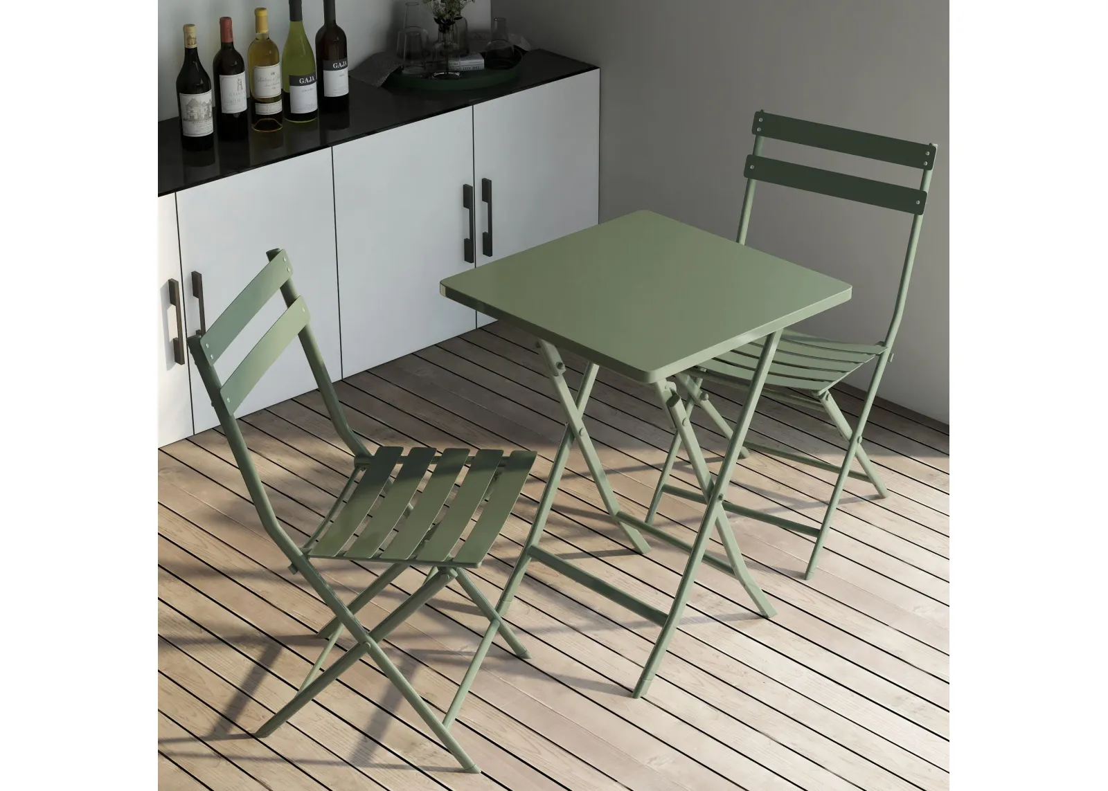 3 Piece Patio Bistro Set Of Foldable Square Table And Chairs