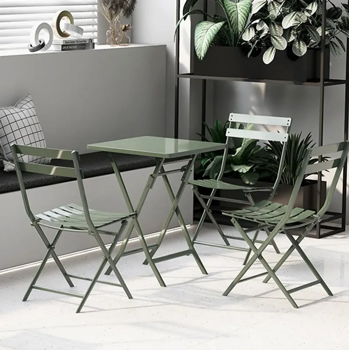 3 Piece Patio Bistro Set Of Foldable Square Table And Chairs