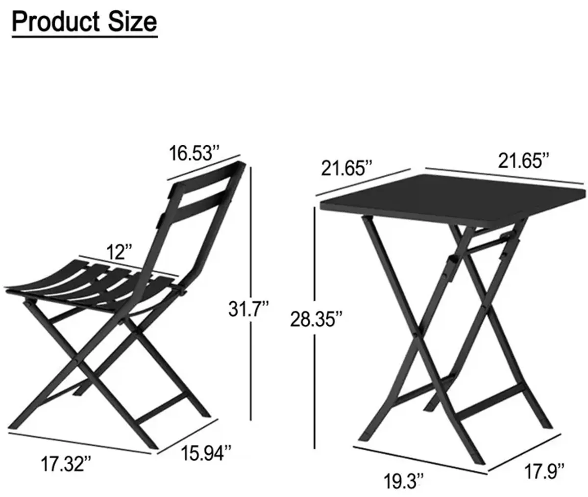 3 Piece Patio Bistro Set Of Foldable Square Table And Chairs