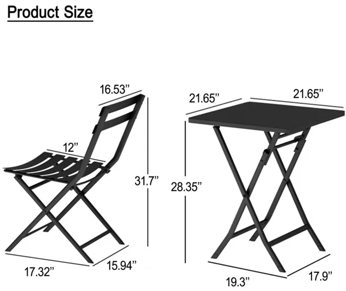 3 Piece Patio Bistro Set Of Foldable Square Table And Chairs