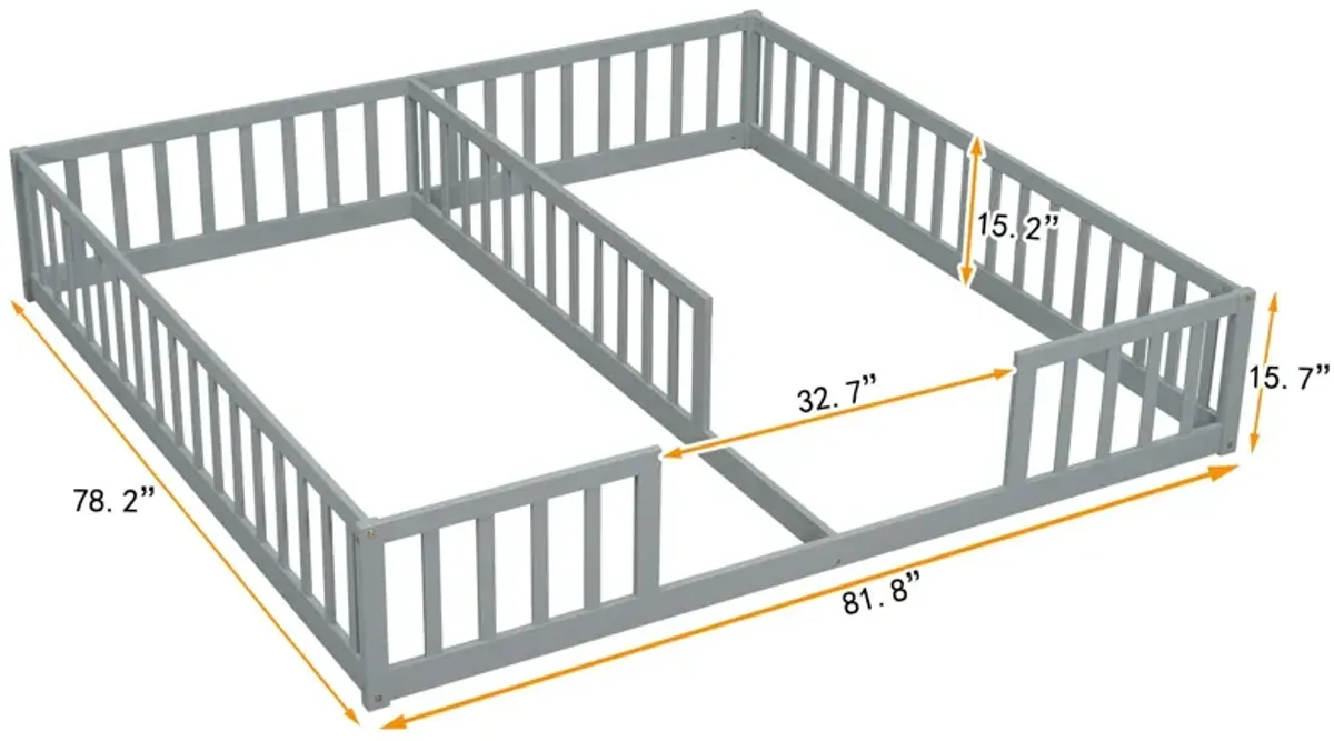 Double Floor Bed With Fence, Guardrails, Without Door