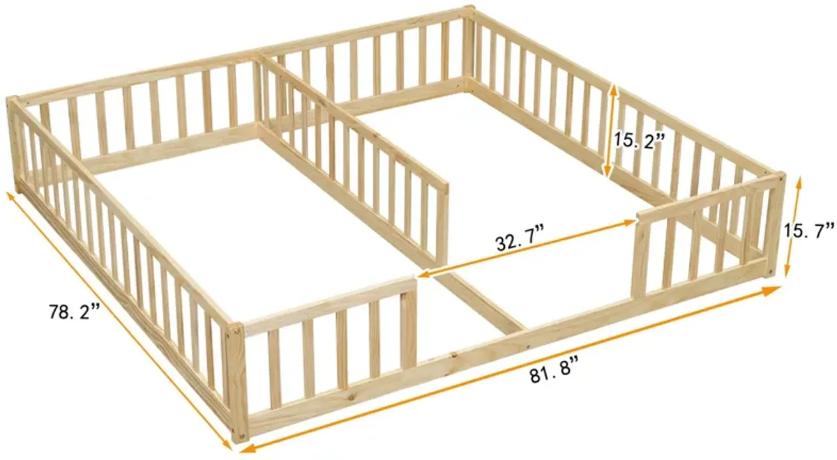 Double Floor Bed With Fence, Guardrails, Without Door