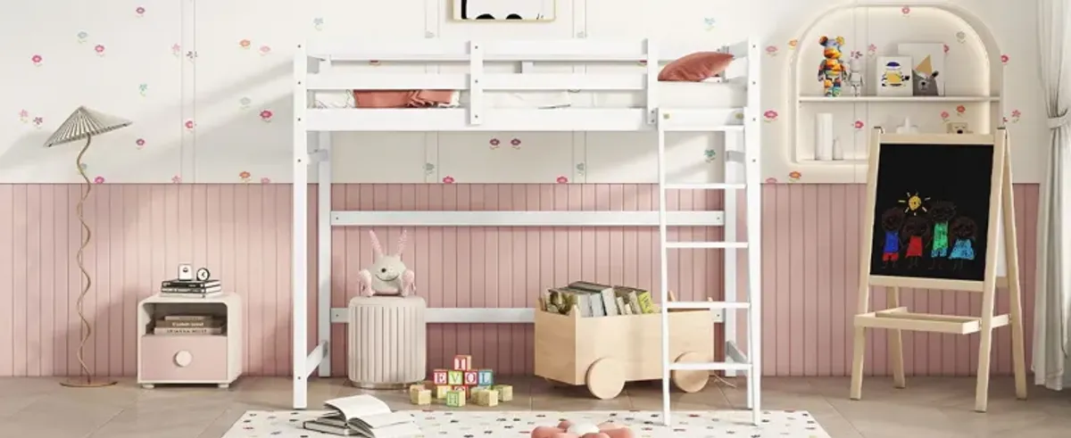 High Loft Bed With Inclined Ladder, Guardrails