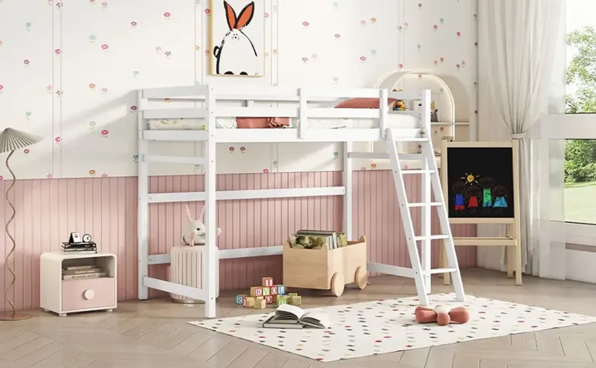 High Loft Bed With Inclined Ladder, Guardrails